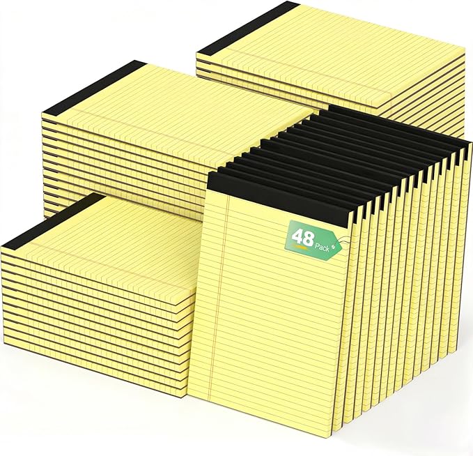 48 Pack Yellow Legal Pads Bulk 8.5 x 11 Wide Ruled, Perforated Writing Pad 30 Sheets, Bulk Notepad with Thick Paper, 8-1/2 x 11 Note Pads Yellow, Lined Paper Notebooks for Office School Home Supplies