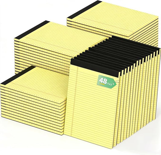 48 Pack Yellow Legal Pads Bulk 8.5 x 11 Wide Ruled, Perforated Writing Pad 30 Sheets, Bulk Notepad with Thick Paper, 8-1/2 x 11 Note Pads Yellow, Lined Paper Notebooks for Office School Home Supplies