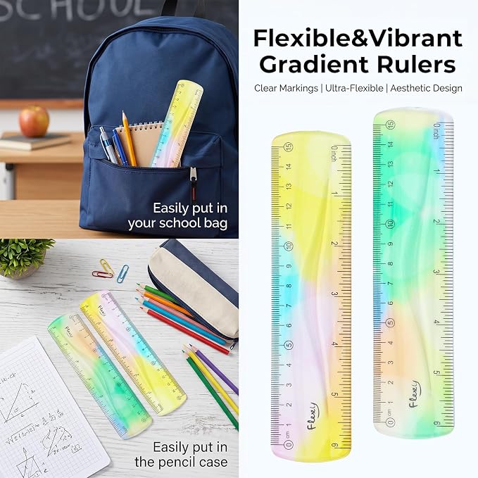Grevosea 2 Pieces Flexible Rulers 6inch Plastic Ruler with Centimeters and Inches Soft Bendable Ruler for Kids and Adults School Classroom Office Supplies Measuring Tools (Green)