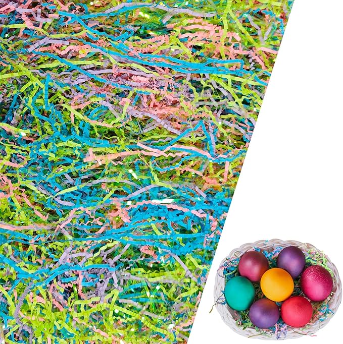 Gainspra 2 LB Crinkle Paper Filler for Gift: Shredded Wrapping for Gift Boxes or Wedding or Birthdays, Crinkle Cut Paper & Basket Stuffing Filler (Easter)
