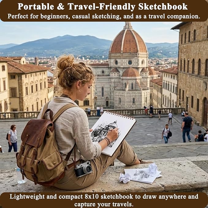 8" x 10" Sketch Book, 100 Sheets Hardcover Sketchbook, 68 lb/100gsm Drawing Paper for Adults, Spiral Bound Sketch Pad, Art Paper for Drawing and Painting for Art Supplies for College Students.