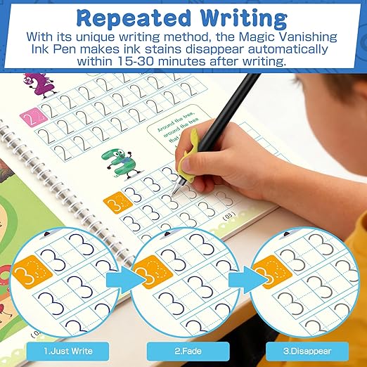 Magic Pens & Refills for Grooved Handwriting Workbooks, Magic Ink Pen for Grooved Handwriting Practice for Kids or Grooved Writing Books 3-5, Disappearing Ink Pens for Handwriting Book.