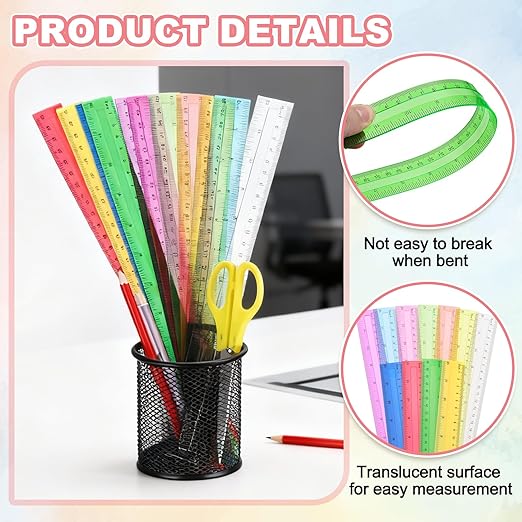 HARFINGTON 12pcs Plastic Rulers 12" (30cm) Clear Straight Ruler Measuring Tool Inches and Centimeters for Home Office Classrooms Drafting, Clear Green