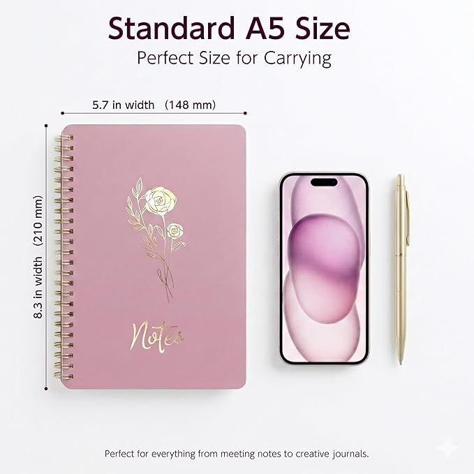 Bible Journal for Women - 2 Pack Pink & Purple A5 Spiral Notebook (5.7" x 8.3") | Christian Notebook for Bible Study, Sermon Notes & Prayer Journaling | Aesthetic School Supplies with Gold Foil Design