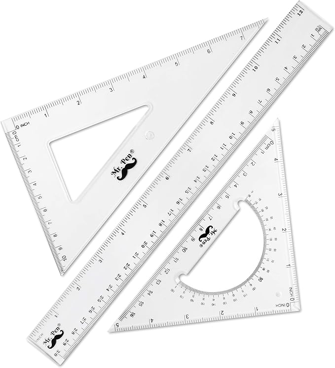 Mr. Pen Triangle Ruler, Protractor, Math Set - 3 Pack, Square Ruler, Protractor for Geometry