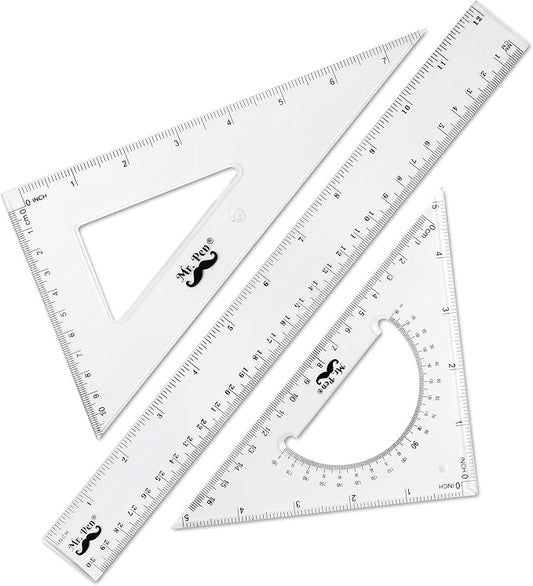 Mr. Pen Triangle Ruler, Protractor, Math Set - 3 Pack, Square Ruler, Protractor for Geometry