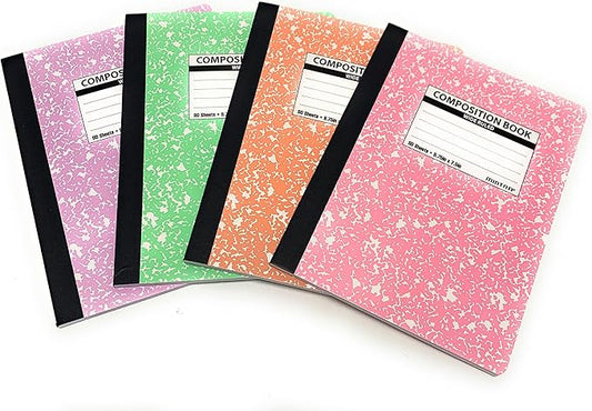 Mintra Office Composition Books - Sturdy Flexible Cover (4 Pack, Pastel Marble Comp - Wide Ruled)