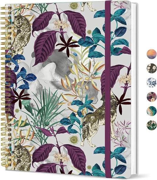 Taja Large Spiral Lined Journal for Women, 8.5" x 11" Notebooks for Work Collge Ruled, A4 Aesthetic Cute Journaling Notebooks for Writing, Plastic Cover, Jungle