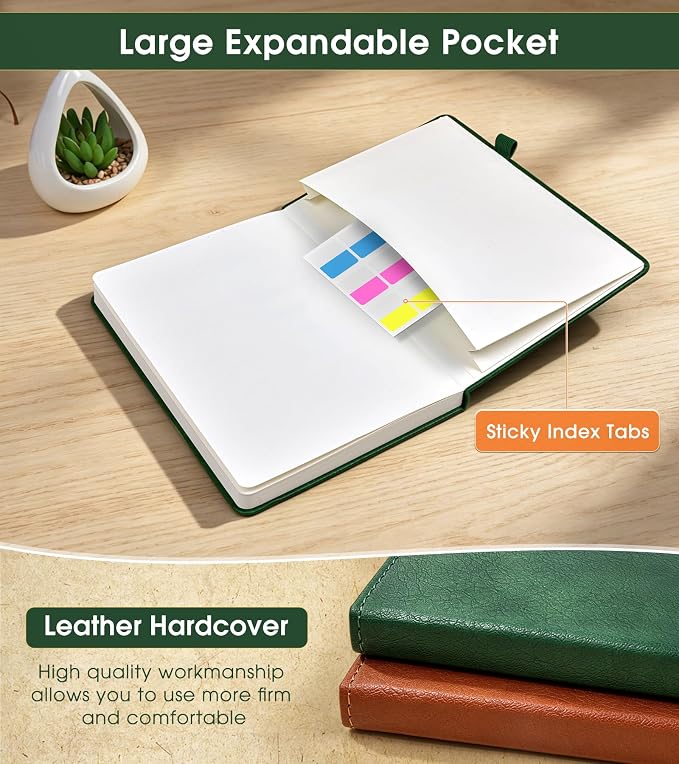 A5 Leather Hardcover Graph Paper Notebook, 160 Pages (5 Squares/Inch), 180° Lay-Flat Binding, 100 GSM Thick Paper, for Math, Engineering, Students & Technical Work (Green)