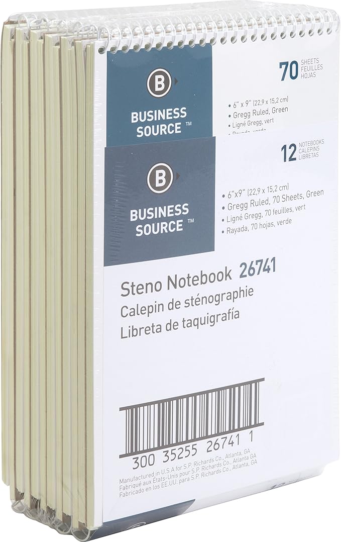 Business Source Wire bound Steno Notebook, 70 Sheets, green (26741PK)