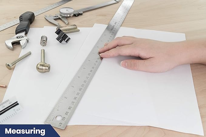 Pacific Arc Stainless Steel 24 Inch Metal Ruler Non-Slip Cork Back, with Inch and Metric Graduations