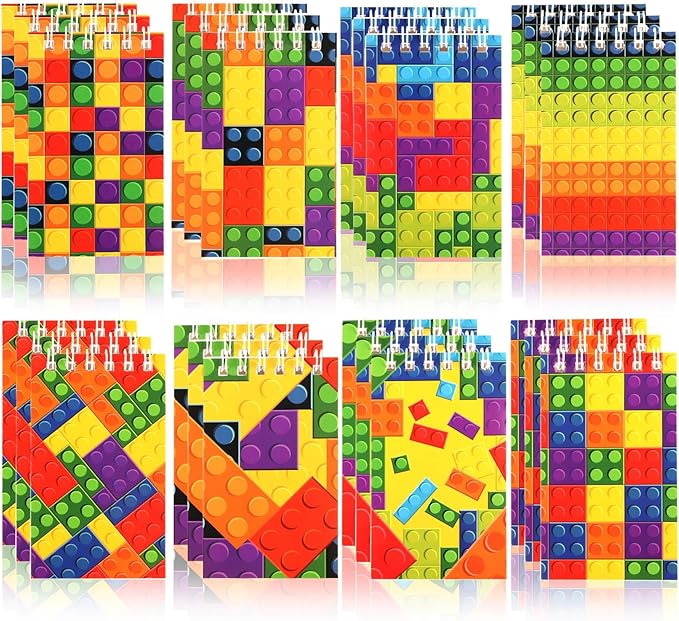 Hooqict 24 Pack Small Pocket Notebook Bulk Mini Building Block Notebooks Party Favors Mini Spiral Notepads Memo Pads for Birthday Party Favors, Goodie Bag Stuffers, Rewards