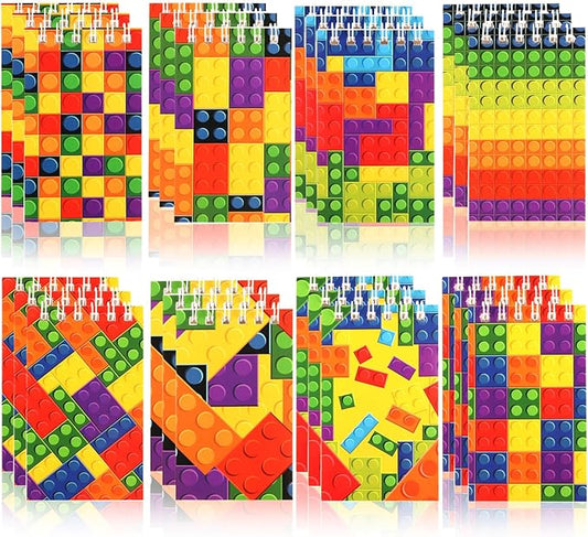 Hooqict 24 Pack Small Pocket Notebook Bulk Mini Building Block Notebooks Party Favors Mini Spiral Notepads Memo Pads for Birthday Party Favors, Goodie Bag Stuffers, Rewards