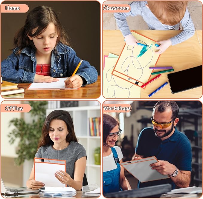 Ndsox 30 Packs Oversized Dry Erase Pockets Reusable Plastic Sleeves, 5 Colors Shop Ticket Holders & Sheet Protectors Document Sleeves for Teachers, Classroom Organization, School Supplies Must Have