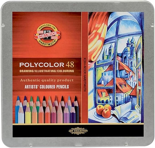Koh-I-Noor Polycolor Drawing Pencil Set, 48 Assorted Colors in Tin, 1 Each (FA3826)