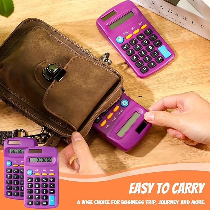 Copkim 24 Pack Student Mini Calculator for Classroom, 8-Digit Display Dual Powered Handheld Math Tools for Teachers, School Supplies and Classroom Rewards, Compact Design(Purple)