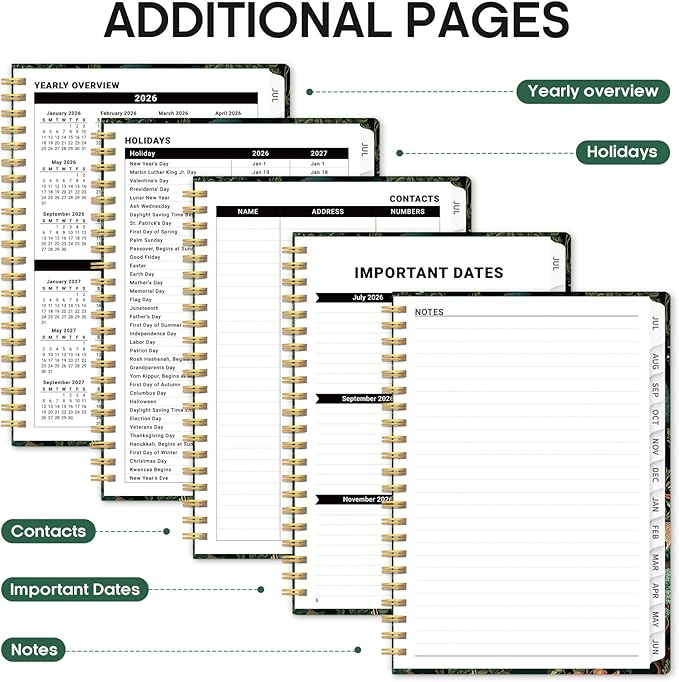 Planner 2026-2027, Academic Year Weekly and Monthly Calender Planner, from Jul 2026 - Jun 2027, Spiral Bound School Planning Book, Perfect for Teacher, Student, Women & Men, A4 (8.5" x 11"), Enchanted Grove