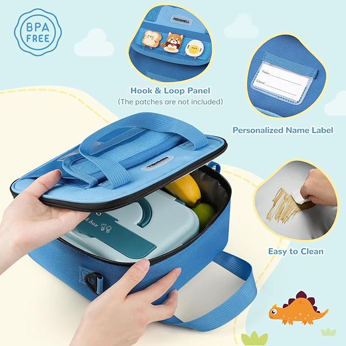 REDSHELL Tactical Lunch Box Kids, Large Insulated Lunch Bag for Boys, Cooler Lunchbag, Square Toddler Lunchbox, School Daycare Lunch Tote Pail with Water Bottle Holder Shoulder Strap, Dark Blue