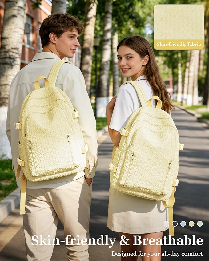 weradar Lightweight Middle School Bag For Teens Girls,Kawaii Backpack For College Students,Aesthetic Bookbag,Cute School Backpack For Women Casual Daypack(Yellow)