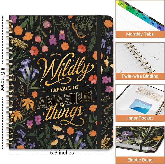Academic Planner 2026–2027, Weekly & Monthly Calendar Planner, July 2026 – July 2027, Hardcover A5 (6.3" x 8.5") Agenda with Tabs, School Planner for Students & Teachers, Midnight Floral