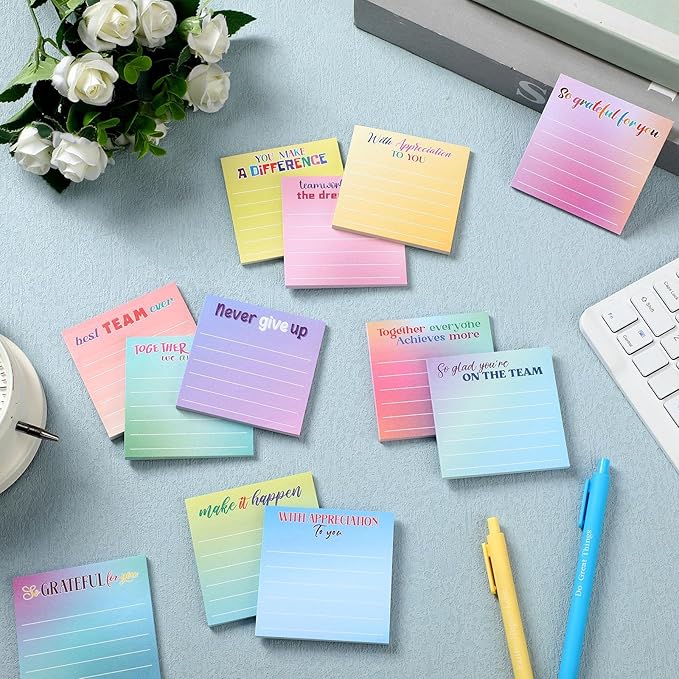 Yinder 24 Pcs Inspirational Sticky Notes Cute Motivational Sticky Notes Pad End of Year Employee Appreciation Gifts Bulk for Teacher Nurse Coworkers Office Supplies 3 x 3'' (Thankful,Classic Color)