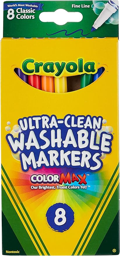 Crayola® Ultra-Clean Washable Color Markers, Thin Line, Assorted Classic Colors, Box Of 8