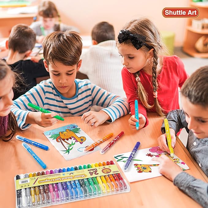 Shuttle Art 24 Colors Gel Crayons for Toddlers, Non-Toxic Crayons Set for Kids Children Coloring, Crayon-Pastel-Watercolor Effect, Ideal for Paper (Pack of 2)