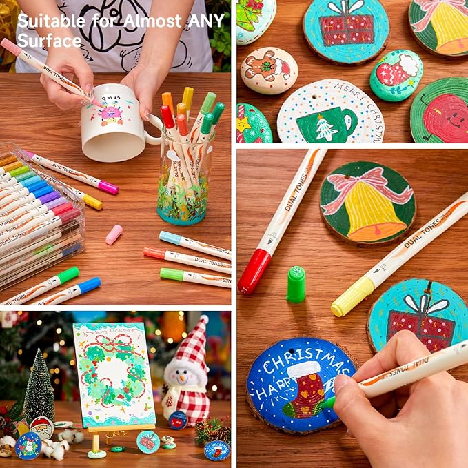 Shuttle Art 120 Colors Dual Tone Acrylic Paint Markers, 60 Pack Acrylic Paint Pens Set for Rock Painting, Ceramic, Wood, Canvas, Glass, Stone, Fabric, Card Making, DIY Crafts & Art Supplies