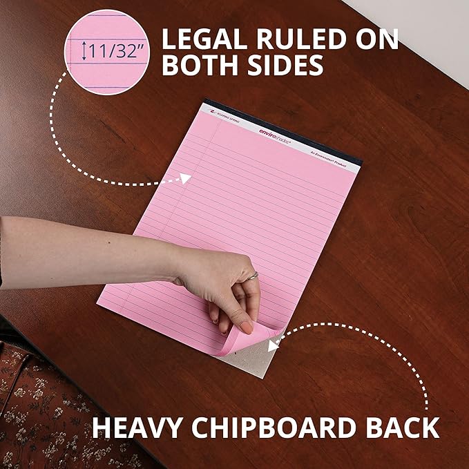 ROARING SPRING Enviroshades Pink Legal Pads, 36 Pack, Legal Ruled Recycled Colored Writing Note Pads, 8.5" x 11", 50 Sheets, Perforated Paper, Made in USA, Memo Pad For School & Office