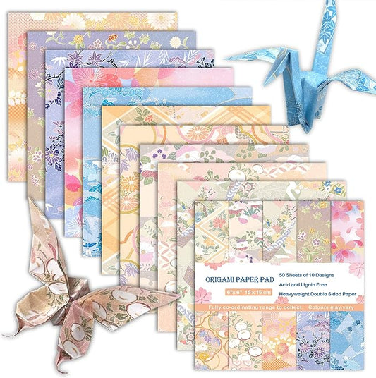 Origami Paper 6x6 Double Sided 50 Sheets 10 Colors origami kit Japanese Chiyo Square Craft Kits Easy Fold Arts Crafts DIY Handwork Chiyo