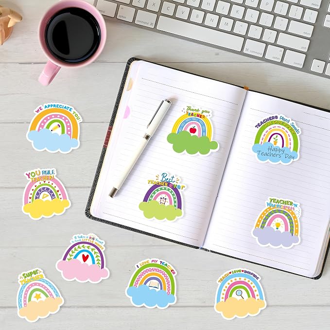 Xqumoi 30 Pack Boho Rainbow Teacher Sticky Notes - Spring Self Sticky Notepads Writing Memo Pads Teacher Appreciation Gift Back to School Office Supplies Birthday Party Favors Goodies Bag Fillers