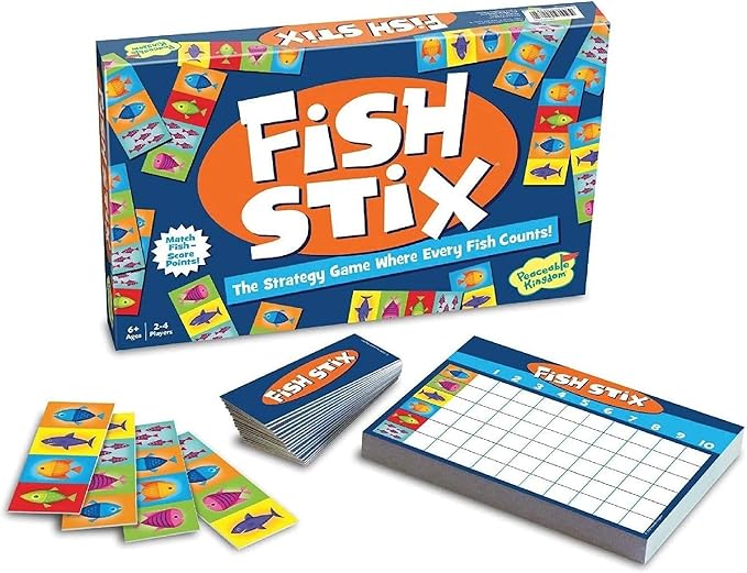 Peaceable Kingdom Fish Stix Award-Winning Strategy Board Game for Kids Ages 6+ Color & Pattern Matching Family Game Night Cooperative Game 2-4 Players Educational Gift for Boys & Girls