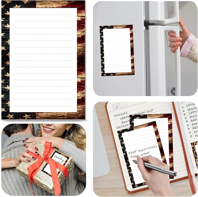 2 Pack Lined Sticky Notes 4x6 in, Cute Self-Stick Notepads with Lines, Large Memo Pads Strong Adhesive for Office, Home Retro American Flag