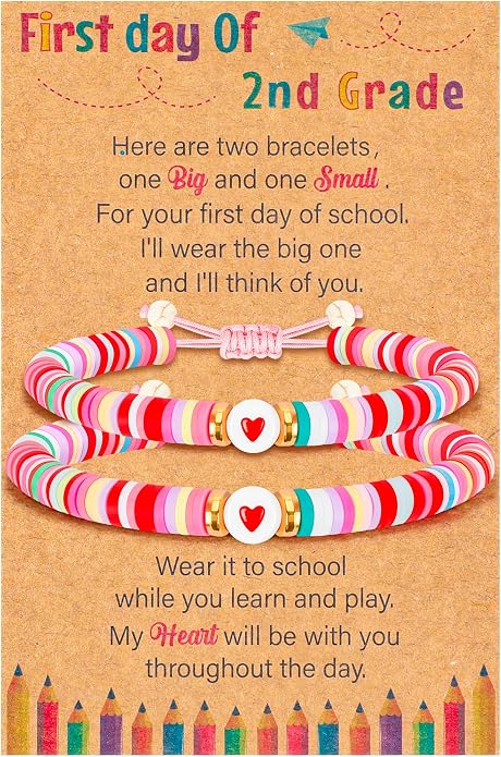 Back to School Supplies, First Day of Kindergarten Bracelet, Back to School Bracelet Mommy and Me, Prek Matching Wish Bracelets Set, Adjustable Bracelet for Boys Girls Gifts Stuff Bulk