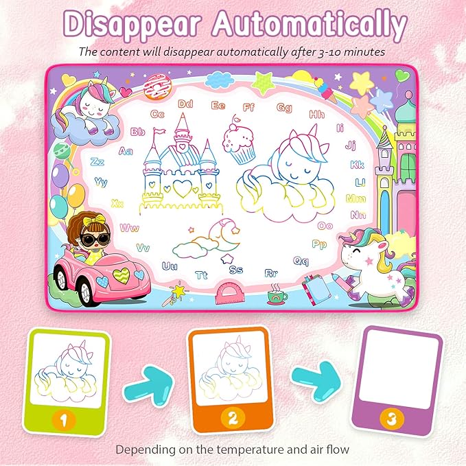 Water Doodle Mat- Kids Painting Writing Doodle Board Toy - Color Drawing Mat Bring Magic Pens Educational Toys for Age 2 3 4 5 6 7 8 9 Year Old Girls Boys Toddler Present