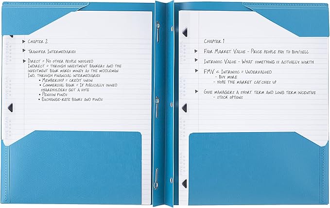 Five Star 2-Pocket Folder, Plastic Folder with Stay-Put Tabs and Prong Fasteners, Holds 8-1/2" x 11" Paper, Tidewater Blue (72107)