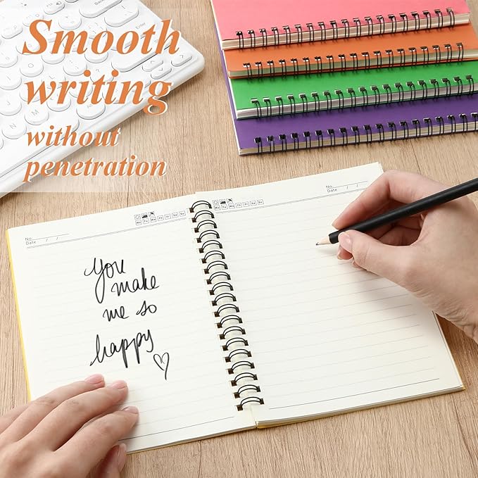 Leelosp 12 Pcs Small Spiral Notebook Lined Spiral Journal College Ruled Notebook Wire Bound Kraft Cover, 120 Pages for Work (Colorful,5 x 7 Inch)