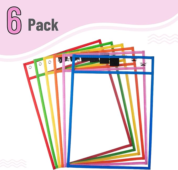 Mr. Pen- Reusable Dry Erase Pocket Sleeves, 10" x 14", 6 Pack, Colorful, Clear Plastic Paper Sleeves, Ticket Holders, Clear Plastic Sheet Protectors, Teacher, School, Classroom Supplies