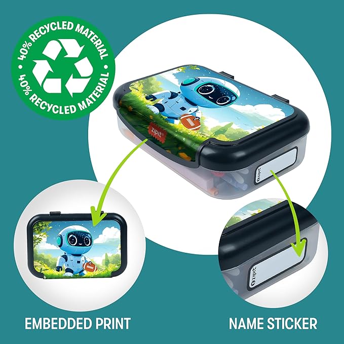 ZIPIT: Recycled Plastic Pencil Box - Robot - Large Capacity Case, Character & Football Themed, Stationery Organizer, School Supplies-Toys Holder, Kids