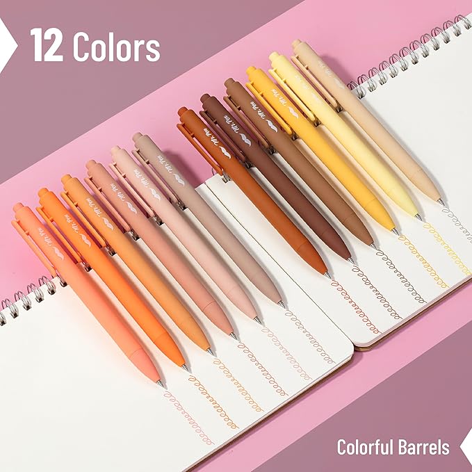 Mr. Pen- Retractable Gel Pens, 12 Pack, Assorted Color Ink, Fine Point 0.5mm, Fast Dry, Smooth Writing, Cute Pens for Drawing, Writing Planner and School Supplies
