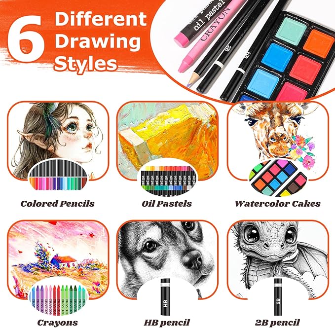 Hapikalor 156-Pack Art Kit Drawing Set with 2 Sketch Book, Crayons, Colored Pencils, Arts and Crafts Art Supplies