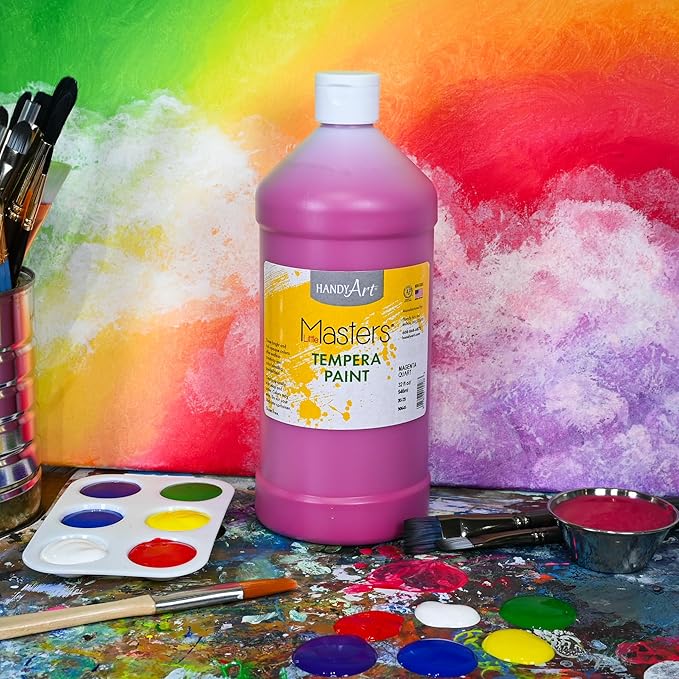Handy Art Little Masters Tempera Paint, Magenta, 32 oz Bottle, Bright & Mixable, High Opacity, Washable Colors for Classroom, Students, Kids, Young Artists, Safe & Non-Toxic, Made in USA