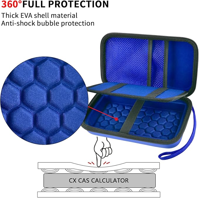 Graphing Calculator Case Compatible with Texas Instruments TI-84 Plus CE/TI-83 Plus CE, Hard Storage Holder for Students, School & Library Study, Mesh Pockets,Pen Holder Hand Strap Case Only Blue