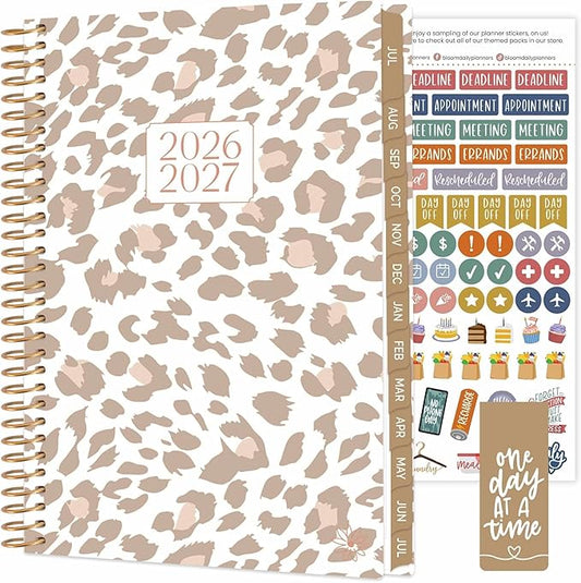bloom daily planners 2026-2027 Planner - Academic Year (July 2026 - July 2027) Monthly & Weekly Soft Cover Planner for Women - 13 Month Calendar Agenda Book with Stickers - 5.5" x 8.25" - Tan Leopard