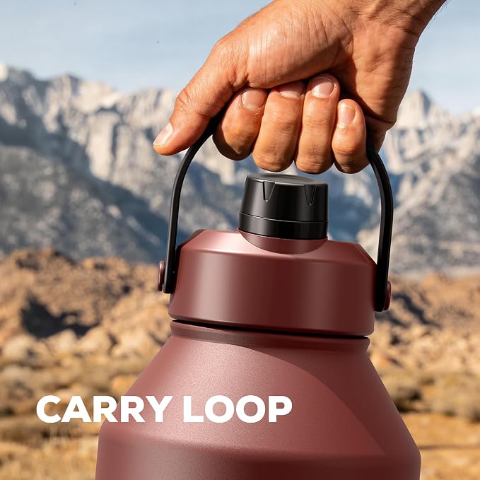 POWCAN 64 oz Insulated Water Bottle with Carrier Bag, Leakproof, Straw and Spout Lid, Keep Cold 48H, Cleaning Brush, BPA-Free, Stainless Steel Water Bottle for Travel, Sports and Picnic (Cocoa)