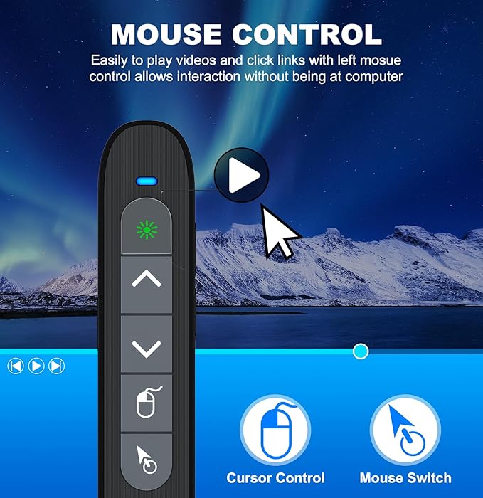 USB Type C Wireless Rechargeable Presenter Remote with Air Mouse, Green Light, Volume Control, Presentation Clicker PPT Pointer 2.4GZ PowerPoint Clicker Slide Advancer for Window Mac Keynote Google
