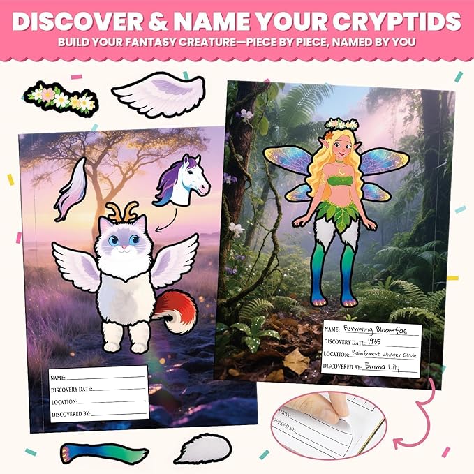 PARTYWIND Sticker Book for Toddlers, Cryptid Animals Sticker Book with 16 Scenes + 11 Sheet Stickers for Boy & Girl, Airplane Travel Toy Essentials, Cryptid Construction Kit Book for Kids Age 3-5