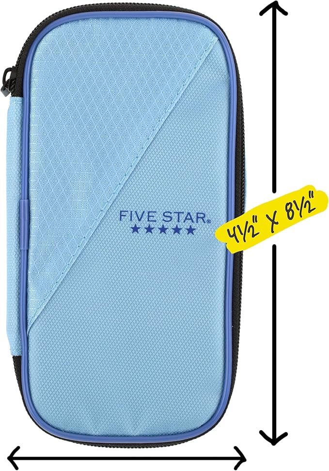 Five Star Pencil Pouch, Pen Case, High-Capacity Zipper Pouch, Storage Organizer for School Supplies Earbuds Chargers Cables Makeup, Blue/Denim (500212F-ECM) (Pack of 12)