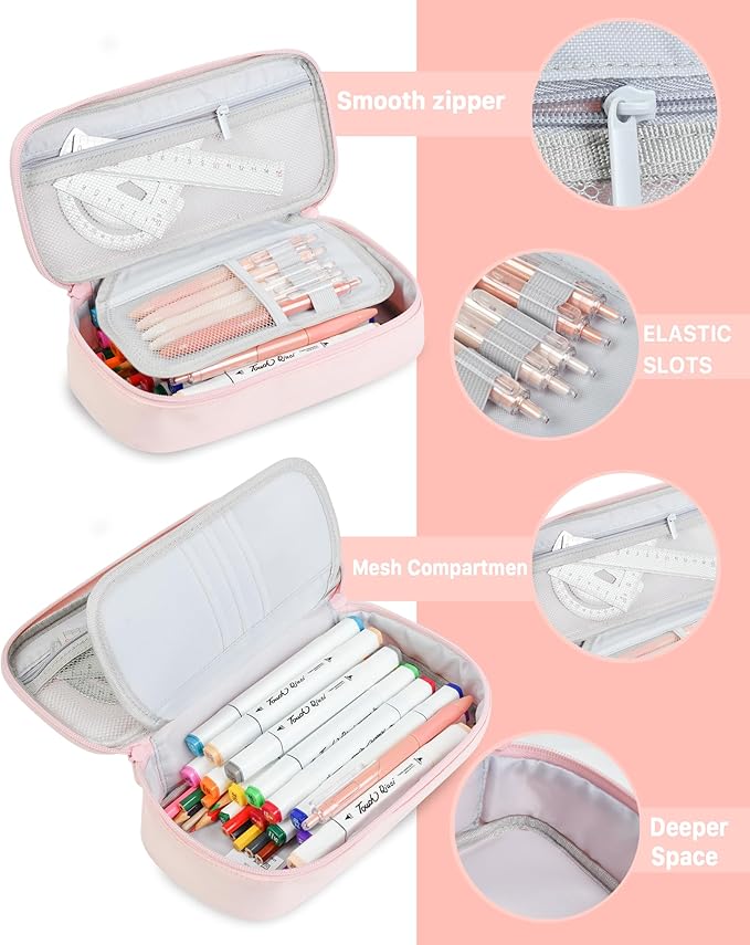YOKUMA Pencil Case,Large Capacity Pencil Pouch,Aesthetic Zipper Pencil Box, Back to School Supplies for College Student Teen Adults,Travel Essentials,Electronic Cable Organize