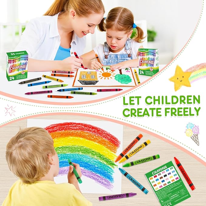 Crayons Bulk 24 Count, 48 Individual Boxes of 24 Assorted Colors for Kids 4-8, Classroom Crayons for Preschool Kindergarten & Toddlers, Non Toxic Back to School Supplies Stocking Stuffers Party Favors